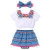 Baby Girl Traditional Mexican Cinco De Mayo Fiesta Dress Toddler My 1st Cinco de Mayo Outfit Crop Top Skirted Shorts Bowknot Headband 3pcs Kids May 5 Summer Holiday Uno First Birthday Set Blue 6-12M view 1