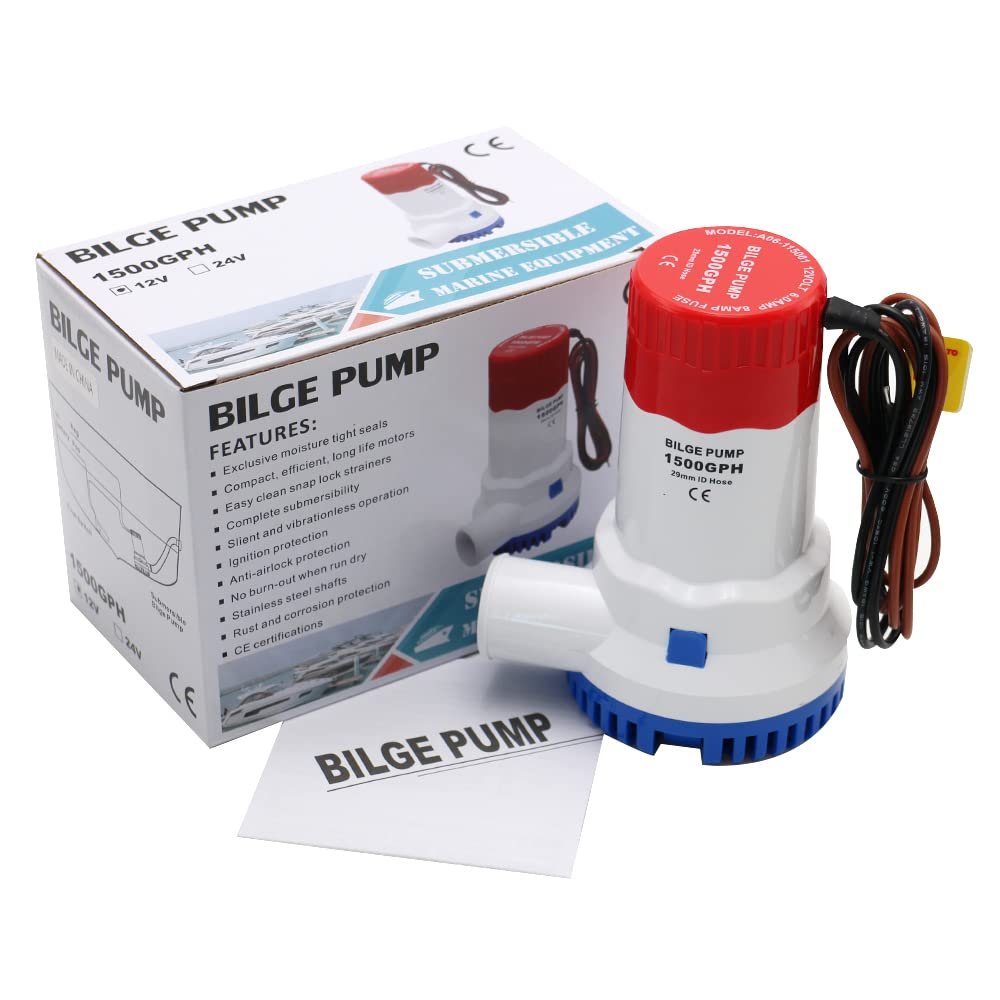 HUIXHAO 1500 GPH Marine Electric Bilge Pump 12V Low Noise Non-Automatic Boat Bilge Pump, Suitable for All Kinds of Ship Type Water Equipment