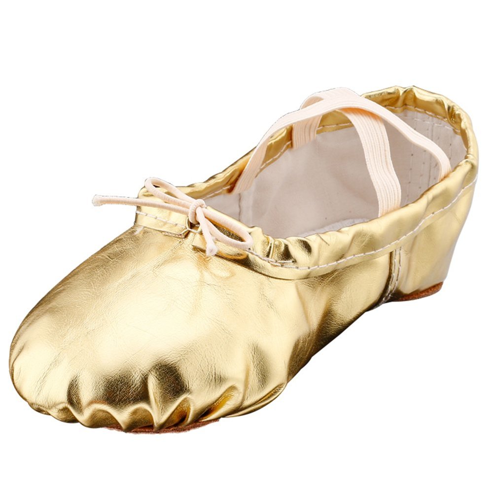 MSMAX Ballet Shoes for Girls Toddler Boys Split Sole Dance Slipper Gold Costume Shoes