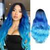 WIGER Long Blue Wavy Wigs for Women Ombre Blue Body Wave Mermaid Hair Wigs Long Curly Synthetic Hair for Daily or Cosplay view 1