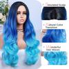 WIGER Long Blue Wavy Wigs for Women Ombre Blue Body Wave Mermaid Hair Wigs Long Curly Synthetic Hair for Daily or Cosplay view 3