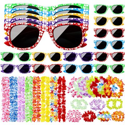 Buryeah 125 Hawaiian Luau Party Decorations Leis for Luau Party Hawaiian Glasses Hawaiian Luau Theme Party Supplies Tropical Summer Beach Party (Mixed Color)