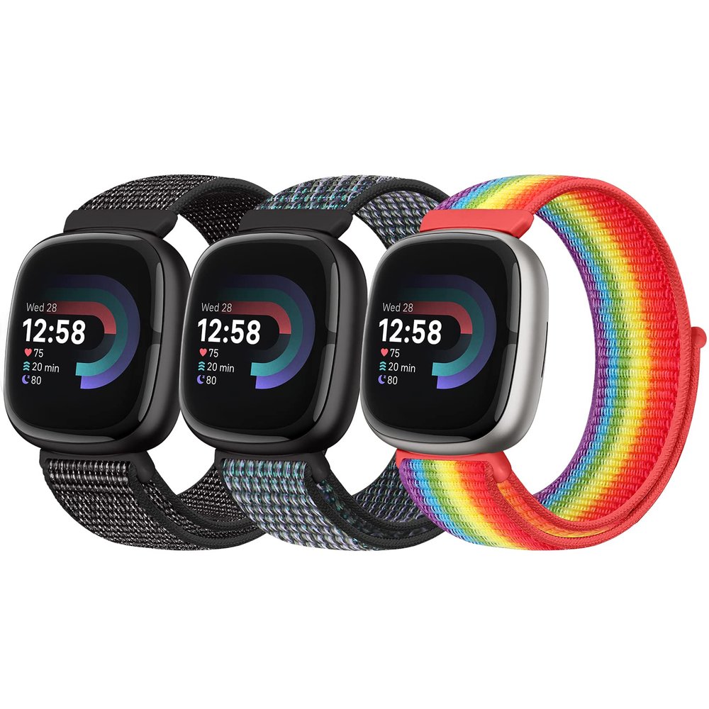 Bcuckood Nylon Loop Compatible with Fitbit Sense 2/Fitbit Sense/Fitbit Versa 4/Fitbit Versa 3 Bands, Women Men Soft Nylon Adjustable Breathable Strap Solo Loop Replacement Wristband