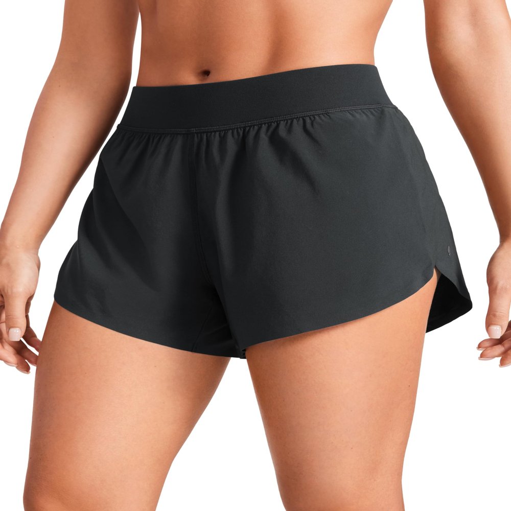 CRZ YOGA Mid Waisted Split Running Shorts for Women 4" - Comfy Mesh Liner for Workout Athletic Gym Track Quick Dry Black Small
