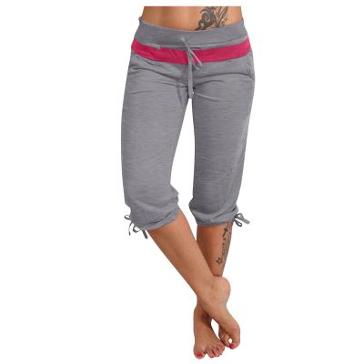 XUETON Womens Capris Yoga Sweatpants Elastic Waist Drawstring Loose Workout Joggers Comfy Casual Lounge Cropped Pants(Grey,X-Large)