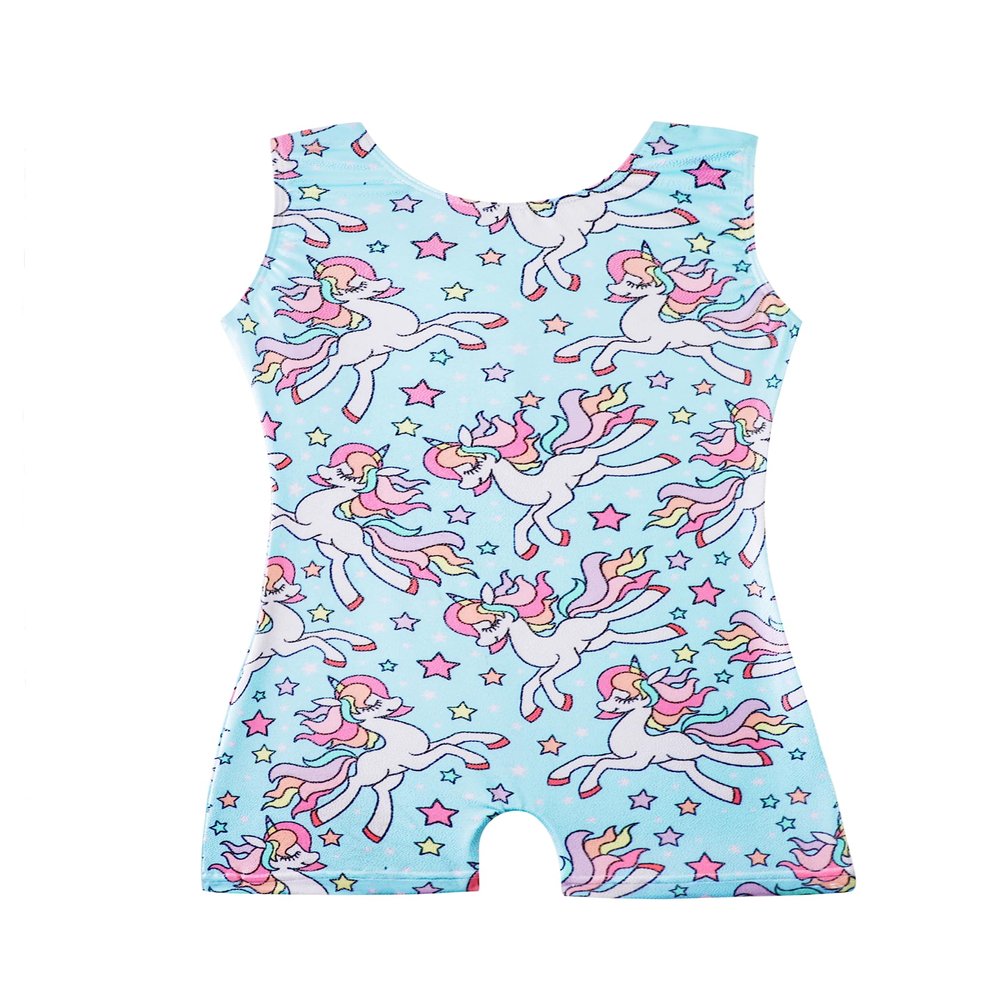Baby Leotards 6-12 12-18 Months Gymnastics Leotard for Toddler Girls 1-2t 12 18 Months Baby Girl Kids Leo With Shorts Tumbling Outfits Sky Blue Unicorn Rainbow Stars Bodysuits Biketard Child Preschool