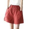 XUETON Womens Comfy Casual Shorts with Pockets Elastic Waisted Trendy Summer Loose Cotton Linen Lightweight Beach Shorts(Red,Medium) view 1