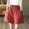 XUETON Womens Comfy Casual Shorts with Pockets Elastic Waisted Trendy Summer Loose Cotton Linen Lightweight Beach Shorts(Red,Medium) view 2