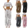 XUETON Parachute Pants for Women High Waisted Y2K Wide Leg Oversized Plus Size Boyfriend Cargo Jeans Streetwear Trousers(White,X-Small) view 2