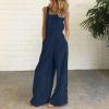 XUETON Wide Leg Jumpsuit for Women Casual Loose Sleeveless Spaghetti Strap Baggy Bibs Overalls Rompers Pants with Pockets(Navy,Medium) view 2