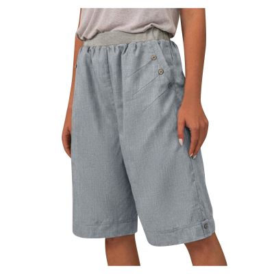 XUETON Bermuda Shorts for Women Elastic Waist Casual Loose Cotton Linen Lounge Shorts with Pockets Knee Length Workout Athletic Shorts(Grey,Large)