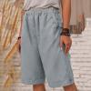 XUETON Bermuda Shorts for Women Elastic Waist Casual Loose Cotton Linen Lounge Shorts with Pockets Knee Length Workout Athletic Shorts(Grey,Large) view 2