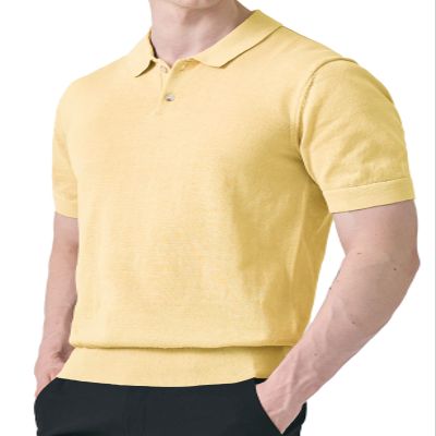 H2H Men's Short Sleeve Polo Sweater Solid Vintage Classic Knit Shirt Lemon US L/Asia XL (CMOSWS003)