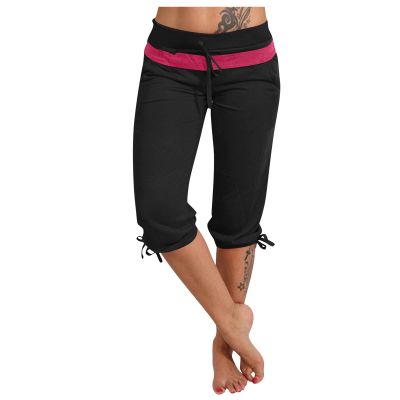 XUETON Womens Capris Yoga Sweatpants Elastic Waist Drawstring Loose Workout Joggers Comfy Casual Lounge Cropped Pants(Black,XX-Large)