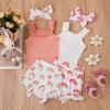LIOMENGZI Newborn Baby Girl Summer Clothes Outfits Set Cute Floral Fly Sleeveless Jumpsuit Casual Ruffle Shorts Headband Set view 2