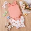 LIOMENGZI Newborn Baby Girl Summer Clothes Outfits Set Cute Floral Fly Sleeveless Jumpsuit Casual Ruffle Shorts Headband Set view 3