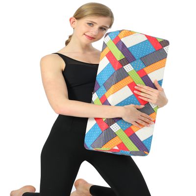 Aozora Yoga Bolster Pillow for Restorative Support & Meditation - 8-Feet with Carry Handle & Yoga Strap - Plaid