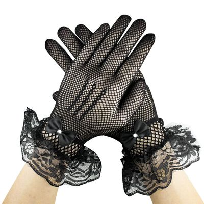 Milaloko Women Short Lace Gloves Elegant Bridal Wrist Gloves for Wedding Tea 1950's Party Costume Favors (Black)