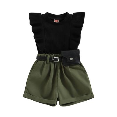 Infant Baby Girls' Clothes Sets Solid Color Button Top Rolled Hem Shorts Playwear Summer Outfit