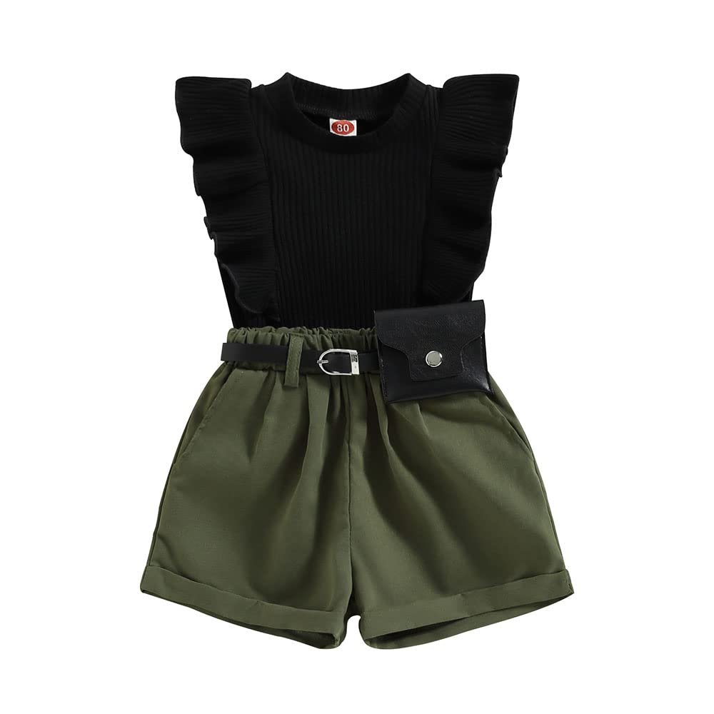 Infant Baby Girls' Clothes Sets Solid Color Button Top Rolled Hem Shorts Playwear Summer Outfit