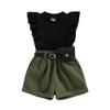 Infant Baby Girls' Clothes Sets Solid Color Button Top Rolled Hem Shorts Playwear Summer Outfit view 1
