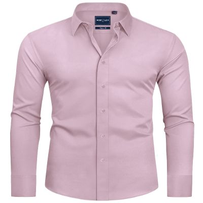 Alimens & Gentle Men's Light Pink Dress Shirt Slim Fit Long Sleeve Stain Shield Button Down Shirts Wedding Party S