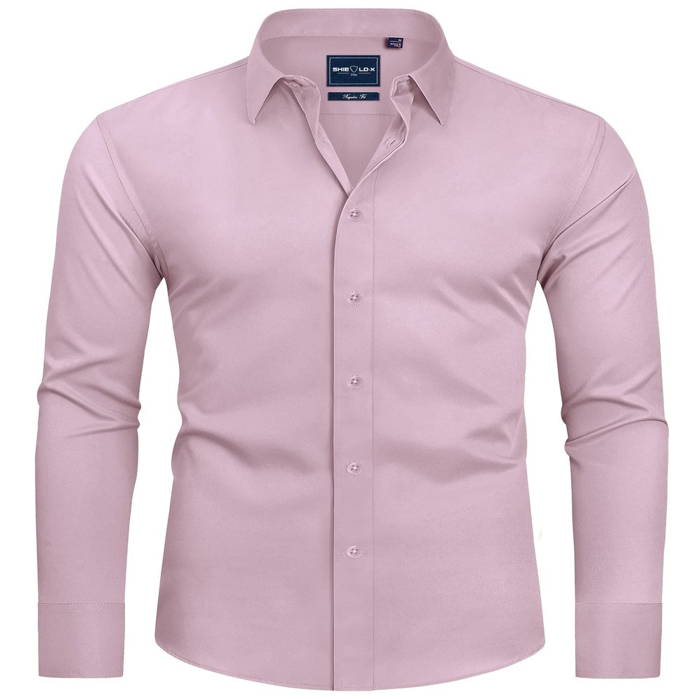 Alimens & Gentle Men's Light Pink Dress Shirt Slim Fit Long Sleeve Stain Shield Button Down Shirts Wedding Party S