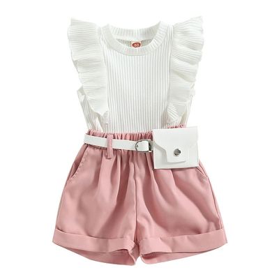 Infant Baby Girls' Clothes Sets Solid Color Button Top Rolled Hem Shorts Playwear Summer Outfit