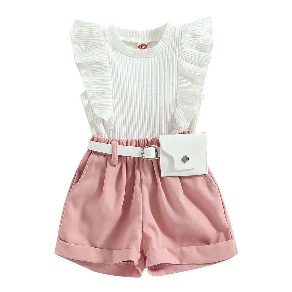 Infant Baby Girls' Clothes Sets Solid Color Button Top Rolled Hem Shorts Playwear Summer Outfit