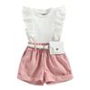 Infant Baby Girls' Clothes Sets Solid Color Button Top Rolled Hem Shorts Playwear Summer Outfit view 1