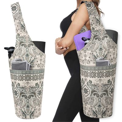 BagYG Yoga Mat Bag - Long Tote with Pockets Holds More Accessories Fit Most Size Mats Border Indian Floral Carrier, 37/''x15.5/'', BagYG-31065324
