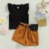 Infant Baby Girls' Clothes Sets Solid Color Button Top Rolled Hem Shorts Playwear Summer Outfit view 2