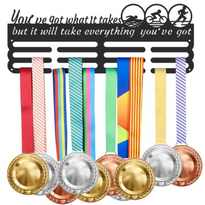 SUPERDANT Triathlon Medal Hanger Running Swimming Cycling Medal Holder with 12 Lines Sturdy Steel Award Display Holders Wall Mounted Medal Display Racks for Ribbon Lanyard Medals