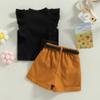 Infant Baby Girls' Clothes Sets Solid Color Button Top Rolled Hem Shorts Playwear Summer Outfit view 3