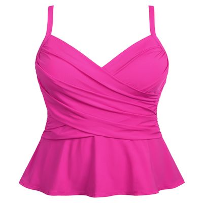 coastal rose Womens Flowy Tankini Tops Only Twist V Neck Tankini Swimsuits Draped Shirred Bathing Suit Tops with Ruffle Hem US6 Hot Pink