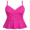 coastal rose Womens Flowy Tankini Tops Only Twist V Neck Tankini Swimsuits Draped Shirred Bathing Suit Tops with Ruffle Hem US6 Hot Pink view 1