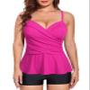 coastal rose Womens Flowy Tankini Tops Only Twist V Neck Tankini Swimsuits Draped Shirred Bathing Suit Tops with Ruffle Hem US6 Hot Pink view 2