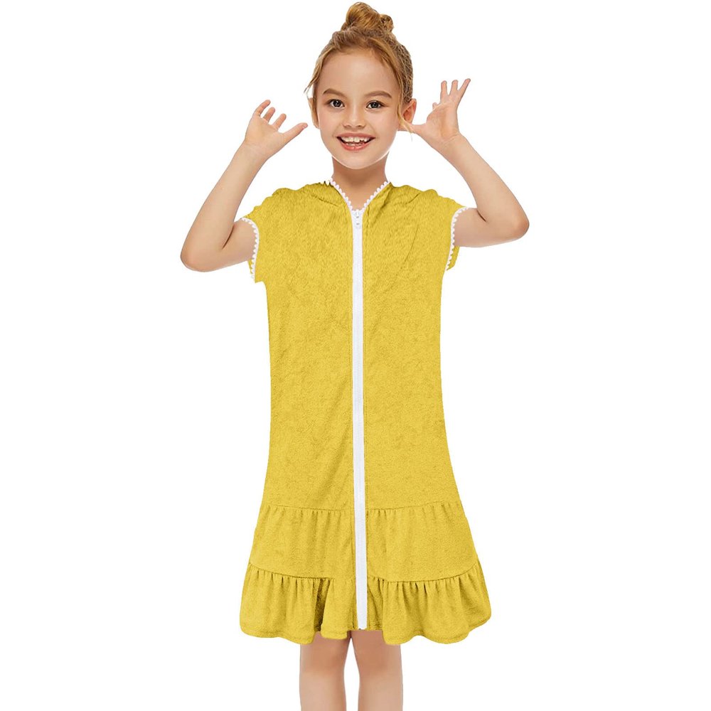 Little Girls Swim Cover Up Kids Swimsuit Coverup Zip Up Beach Bathing Suit Hooded Bathrobe Baby (Yellow, 10-11 Years)