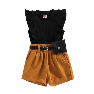 Infant Baby Girls' Clothes Sets Solid Color Button Top Rolled Hem Shorts Playwear Summer Outfit