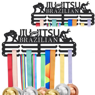 SUPERDANT Brazilian Jiu Jitsu Metal Holders for Display Sports Medal Holder BJJ UFC Personalised Award Black Metal Rack Wall Mounted Ribbon Lanyard Christmas Birthday Gift for Kids Athletes 15.75x6in