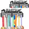 SUPERDANT Brazilian Jiu Jitsu Metal Holders for Display Sports Medal Holder BJJ UFC Personalised Award Black Metal Rack Wall Mounted Ribbon Lanyard Christmas Birthday Gift for Kids Athletes 15.75x6in view 1