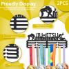 SUPERDANT Brazilian Jiu Jitsu Metal Holders for Display Sports Medal Holder BJJ UFC Personalised Award Black Metal Rack Wall Mounted Ribbon Lanyard Christmas Birthday Gift for Kids Athletes 15.75x6in view 3