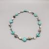 10mm Gray Picasso Jasper Stone Turquoise Necklace 8-9mm White Pearl Silk Cord Rope Trendy Choker 18" view 3