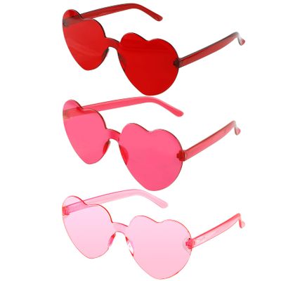 AFNWQI Valentines Day Heart Sunglasses, Heart Shaped Sunglasses, Rimless Sun-glasses, Red Pink Colored Glasses, Heart Glasses, Heart Sunglasses for Women, Party Glasses, Valentines Day Decorations