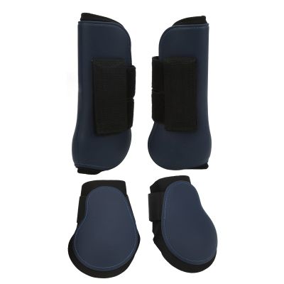 NDNCZDHC PU Horse Tendon Boots Set Elastic Shock Absorbing Protective Front Hind Horse Leg Guard for Off Road Competitions,Navy Blue(M)