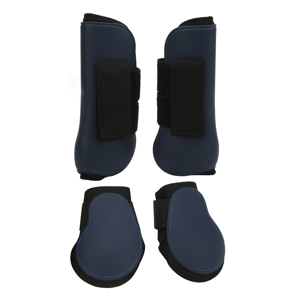 NDNCZDHC PU Horse Tendon Boots Set Elastic Shock Absorbing Protective Front Hind Horse Leg Guard for Off Road Competitions,Navy Blue(M)