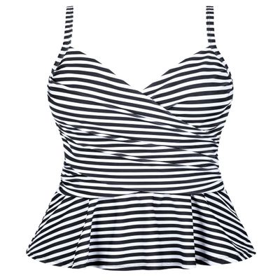 coastal rose Bathing Suit Tankini for Women Flowy Ruched Tummy Control Swimsuits Top Ruffle Hem Swimwear US6 Black White Stripes