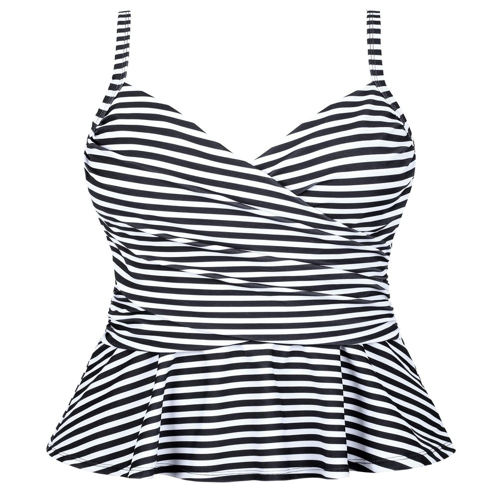 coastal rose Bathing Suit Tankini for Women Flowy Ruched Tummy Control Swimsuits Top Ruffle Hem Swimwear US6 Black White Stripes