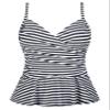 coastal rose Bathing Suit Tankini for Women Flowy Ruched Tummy Control Swimsuits Top Ruffle Hem Swimwear US6 Black White Stripes view 1