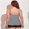 coastal rose Bathing Suit Tankini for Women Flowy Ruched Tummy Control Swimsuits Top Ruffle Hem Swimwear US6 Black White Stripes view 3